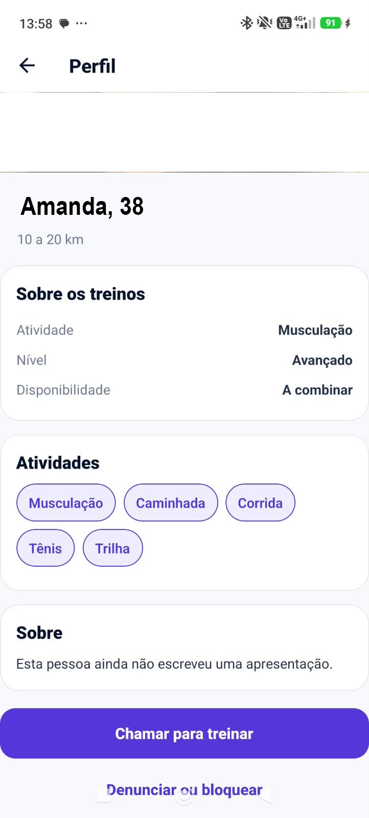 Perfil no aplicativo